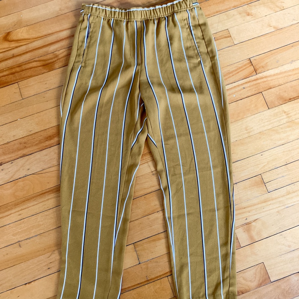 H&M striped mustard trousers, elastic waist